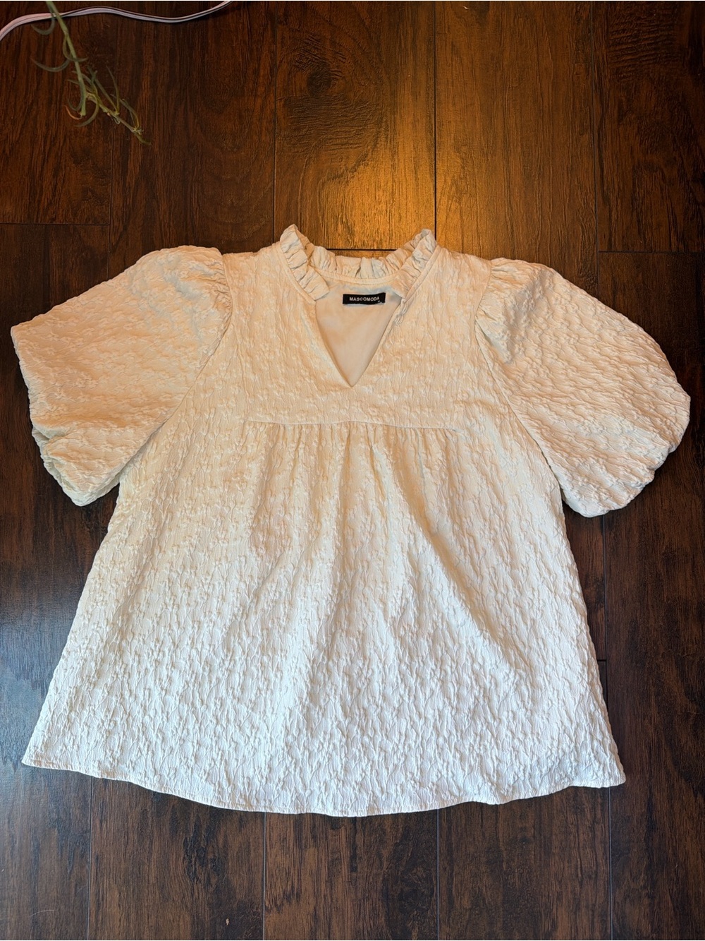 Rails Cream Textured Puff Sleeve V-Neck Tunic